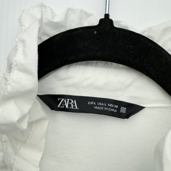 ZARA Victorian Frilled Oversized White Office Shirt Blouse Size L - Picture 6 of 8